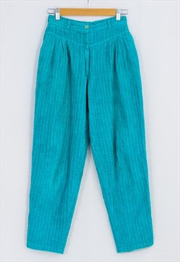 Turquoise corduroy pants W27 L27 mom pants blue vintage 90/'s high waist relaxed fit trousers tapered leg women SM