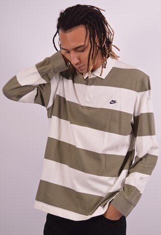 NIKE MENS VINTAGE POLO SHIRT XXL GREEN STRIPES 90S