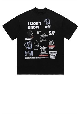 Poster print t-shirt graffiti tee grunge raver top in black