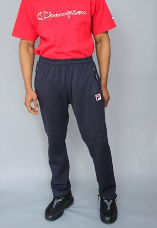 VINTAGE FILA NAYY BLUE TRACK LOGO JOGGING PANTS