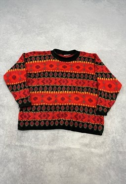 Vintage Knitted Jumper Abstract Patterned Chunky Knit 