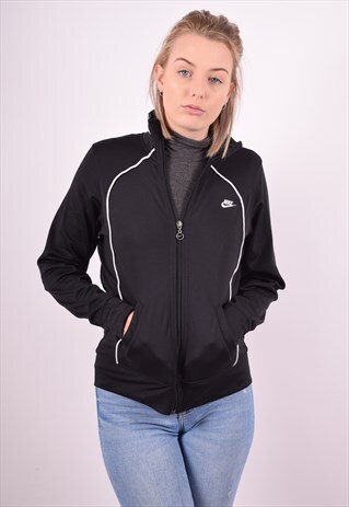 NIKE WOMENS VINTAGE TRACKSUIT TOP JACKET MEDIUM BLACK 90S