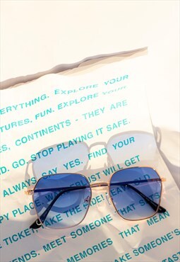 Blue Oversize Angled Square Aviator Sunglasses