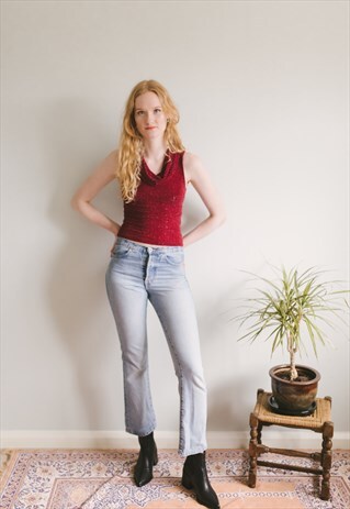 VINTAGE 90S RED COWL NECK FITTED TOP