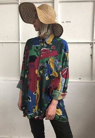 VINTAGE 80' BEAUTIFUL CRAZY PATTERN VISCOSE UNISEX SHIRT