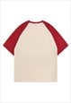 ANIME PRINT RAGLAN T-SHIRT JAPANESE CARTOON TEE IN RED CREAM