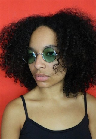 GREEN TINT LENS SMALL ROUND SUNGLASSES