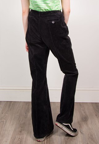 VINTAGE 90'S BLACK CORD KICK FLARE HIGH WAIST TROUSERS