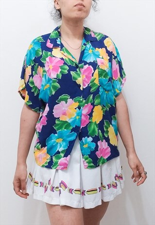 VINTAGE 80S OVERSIZE FLOWER PRINTED SUMMER SHIRT