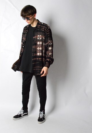 VINTAGE 80S ABSTRACT AZTEC LONG SLEEVE SHIRT