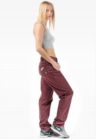 VINTAGE TAPERED BAGGY JEANS WINE RED