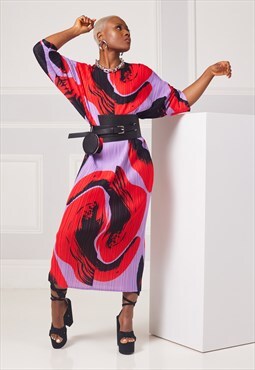 SETE  Purple Plisse Loose Pleated Dress Plus Size