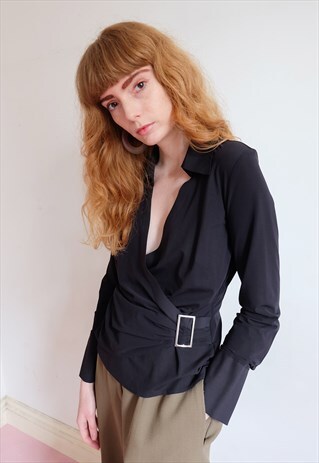VINTAGE 90S BLACK DRAPE BLOUSE