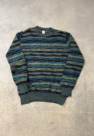 VINTAGE KNITTED JUMPER ABSTRACT 3D PATTERNED GRANDAD SWEATER