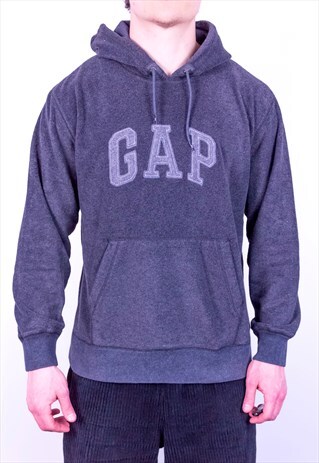 VINTAGE GAP SPELL OUT FLEECE HOODIE GREY MEDIUM