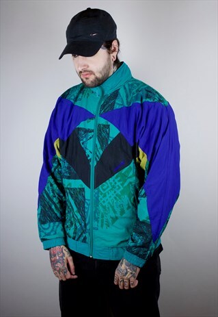 VINTAGE ADIDAS JACKET WITH EMBROIDERED FRONT LOGO IN BLUE