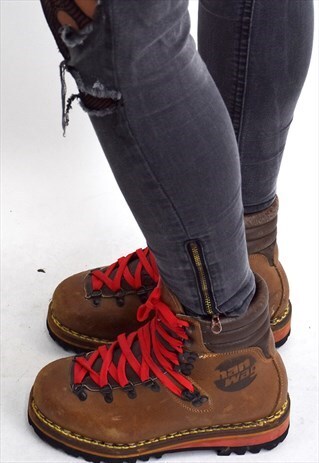 80S HAN WAG VINTAGE DOUBLE STITCH TAN FESTIVAL/HIKING BOOTS