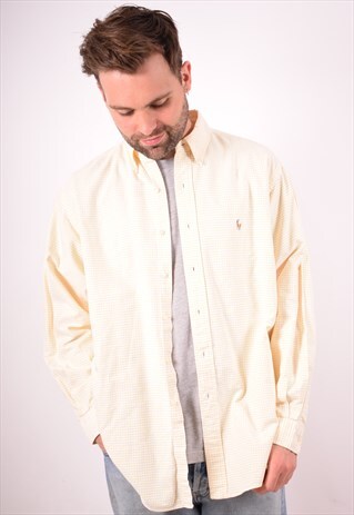 POLO RALPH LAUREN MENS VINTAGE SHIRT LARGE WHITE CHECK 90S
