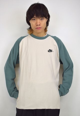 VINTAGE 90S NIKE CREAM GREEN BASEBALL WAFFLE SWEATSHIRT