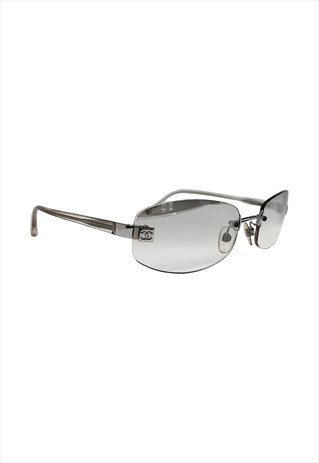 Chanel Sunglasses Clear Rimless Oval Silver CC Monogram Y2K