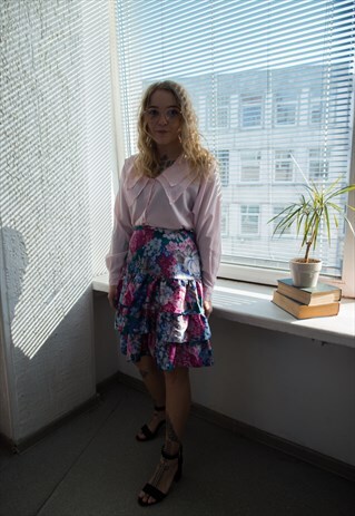 VINTAGE 70'S MULTICOLOUR FLOWER PRINT RUFFLE STYLE SKIRT