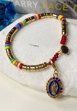 Gold & Enamel Beaded Saint Charm Bracelet