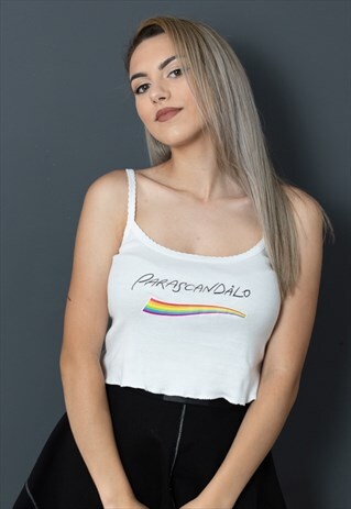 RAINBOW WAVE CAMI CROPTOP WHITE