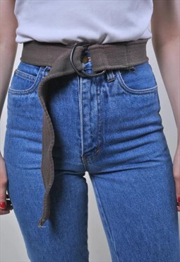 Women vintage brown cotton oversized utility belt 