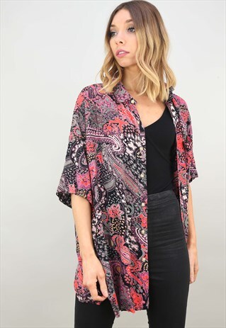 VINTAGE 80S 90S OVERSIZED SHORT SLEEVE PATTERNED SHIRT