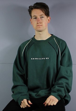 VINTAGE UMBRO SWEATSHIRT IN GREEN WITH EMBROIDERED SPELL OUT