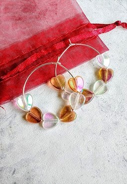 Caramel Iridescent Candy Heart Hoop Earrings