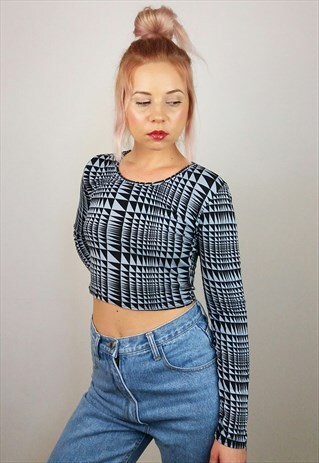 VINTAGE 90'S LONG SLEEVE CROP TOP GRAPHIC PRINT