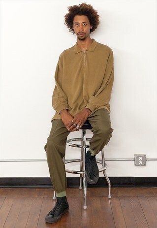 50S 60S MINIMALIST HIGH WAIST ARMY GREEN WOOL JOGGERS 34