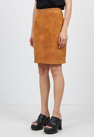 VINTAGE BROWN SUEDE MINI PENCIL SKIRT