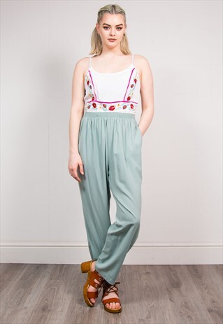 VINTAGE MINT GREEN SUMMER WIDE LEG TROUSERS