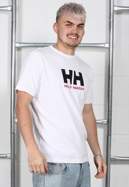Vintage Helly Hansen Sports T-Shirt in White w Logo Medium