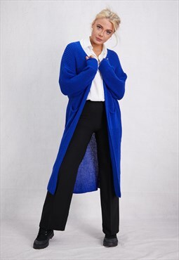 Blue Oversized Cable Cozy Open Cardigan