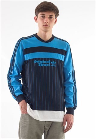 VINTAGE ADIDAS ORIGINALS LONG SLEEVE TEE 90S BLACK BLUE