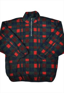 Vintage Fleece 1/4 Zip Plaid Pattern Green XL