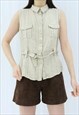 90S VINTAGE BEIGE BELTED SHIRT (SIZE S)