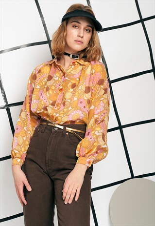 60S VINTAGE PSYCHEDELIC PRINT BLOUSE