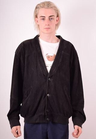 MENS VINTAGE LEATHER JACKET LARGE BLACK 90S