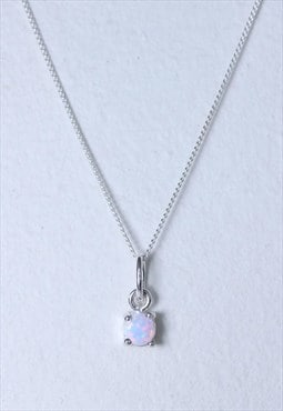 Simple Fire-snow Round Opal Necklace Single, Dainty 18 inch 