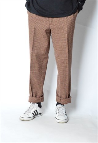 VINTAGE 90S BROWN CHECK WOOL BLEND PANTS