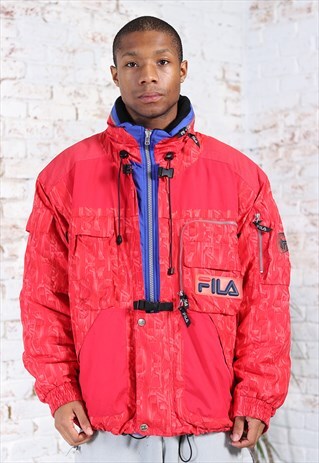 VINTAGE FILA PARKA PATCH LOGO SKI JACKET RED