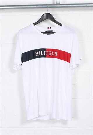Vintage Tommy Hilfiger T-Shirt in White Logo Print Tee XL