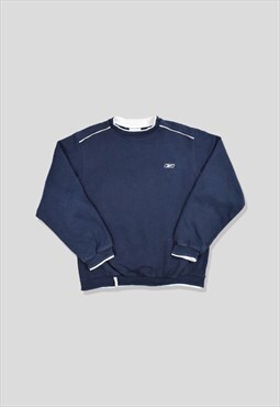Vintage 90s Reebok Embroidered Logo Sweatshirt in Navy Blue