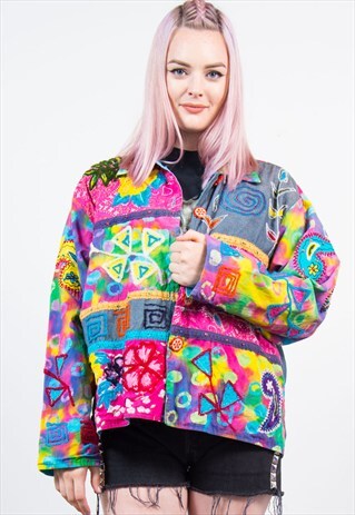 TIE DYE EMBROIDED HIPPIE FESTIVAL JACKET