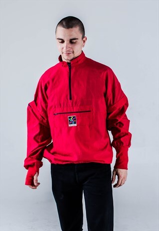 VINTAGE 90S 1/4 ZIP JACKET IN BRIGHT RED