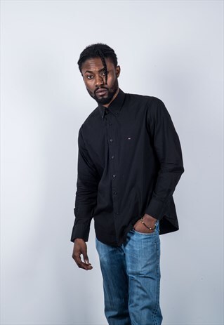 TOMMY HILFIGER VINTAGE 1990S BLACK STRIPED SHIRT